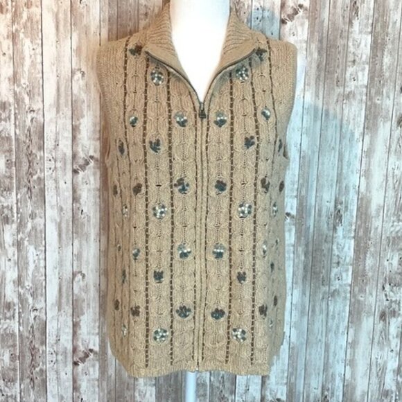 Woolrich Full Zip Embellished Sweater Vest size Large - Picture 1 of 5